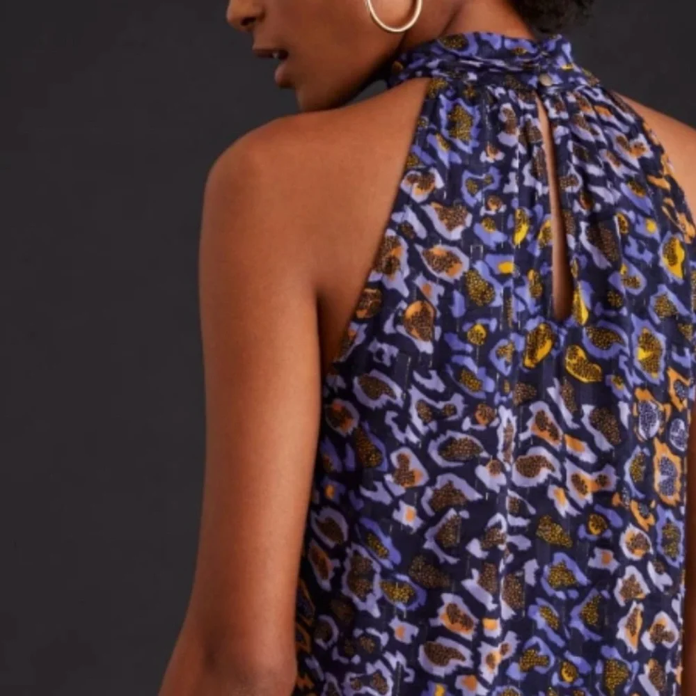 NWT Anthropologie Sleeveless Halter Top Size M Keyhole Lined Tank Purple Multi - Picture 9 of 13